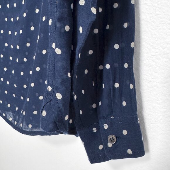 J. Crew Navy Polka Dot Long Sleeve Button Front Top Size 2 Cotton & Silk Blend - Picture 6 of 11